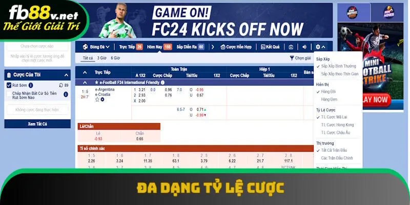 SBO thể thao cung cấp đa dạng tỷ lệ